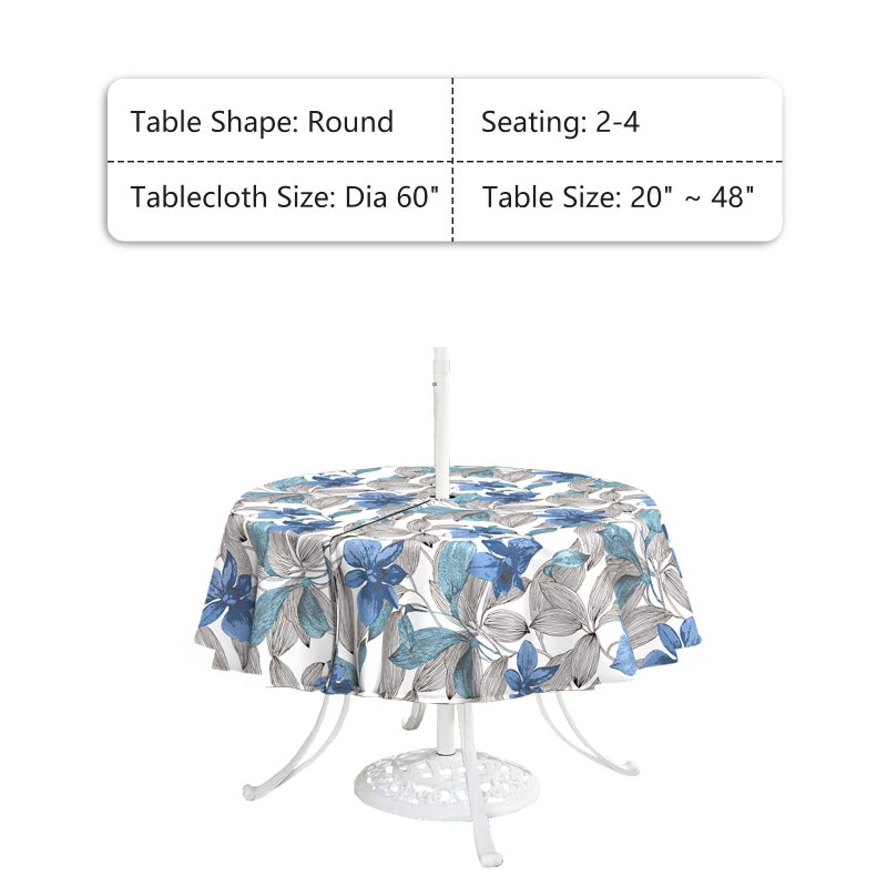 LVTXIII Outdoor Tablecloth with Umbrella Hole and Zipper  60 Inch Water-Repellent Patio Table Cloth  Round Table Covers for Backyard Garden  Clemens Noir Blue - Image 4